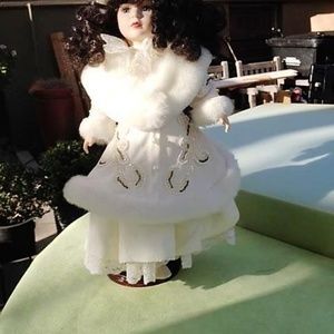 Collectible Doll in Fur & Pearl Coat on a Stand